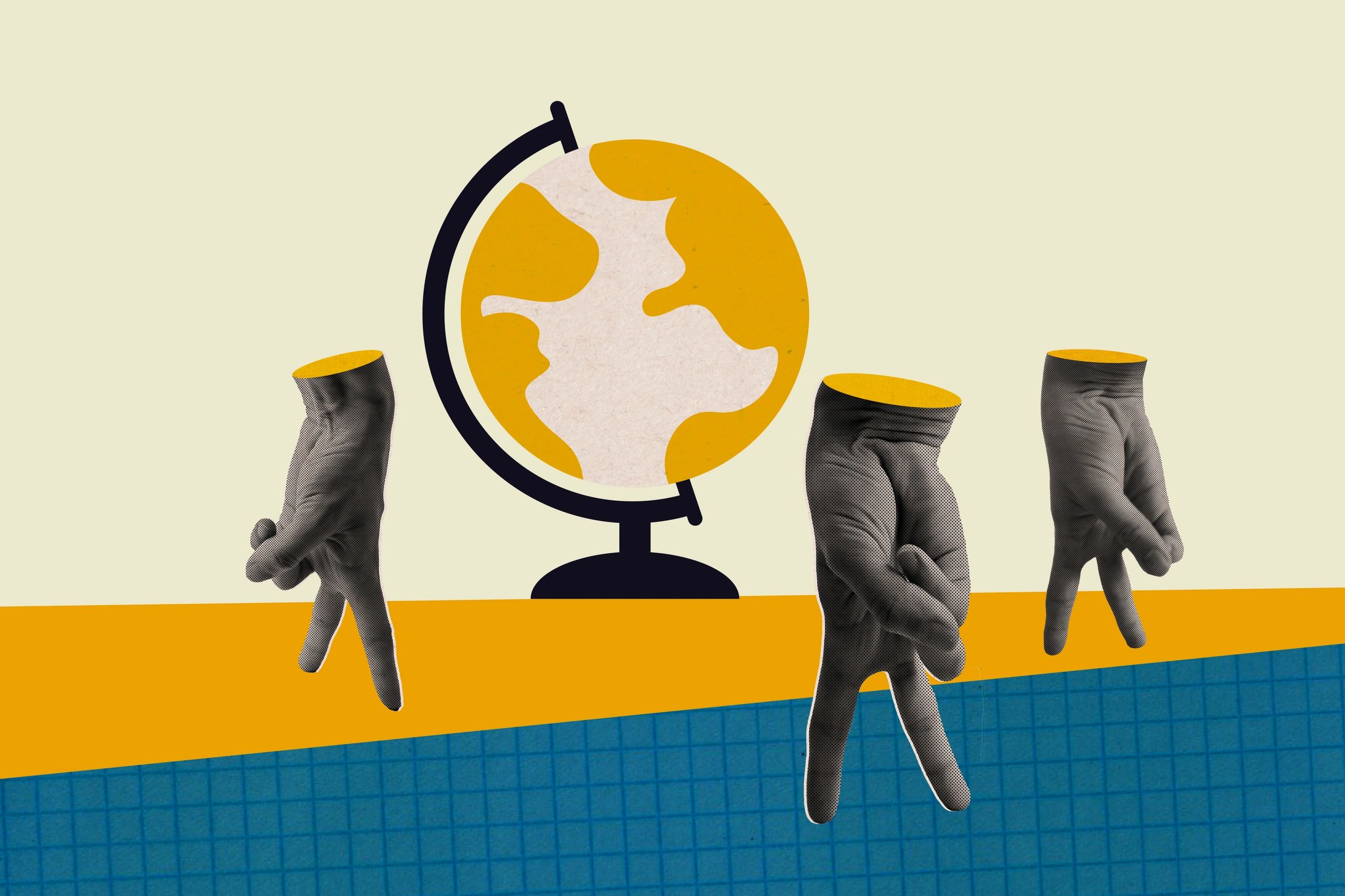 Contemporary design creative collage illustration of three humans